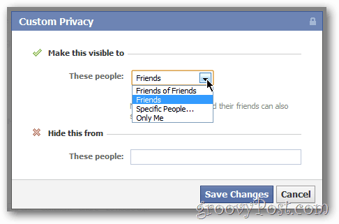 Vlastní sdílení soukromí pro aktualizace a fotografie Facebooku