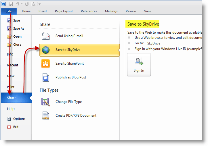Uložte dokumenty do online úložiště SkyDrive