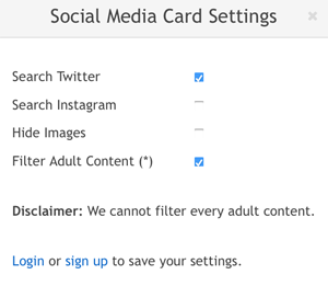 nastavení karty sociálních médií