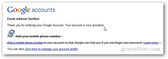 e-mailová adresa účtu Google ověřena