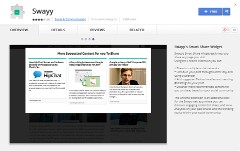 Swayy má také rozšíření Google Chrome, které usnadňuje sdílení objevů obsahu.