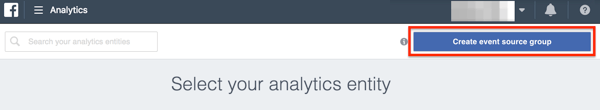 Tlačítko Vytvořit zdroj události ve službě Facebook Analytics.