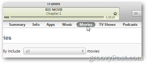klikněte na tlačítko filmů v iTunes