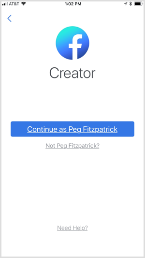 Přihlaste se do aplikace Facebook Creator