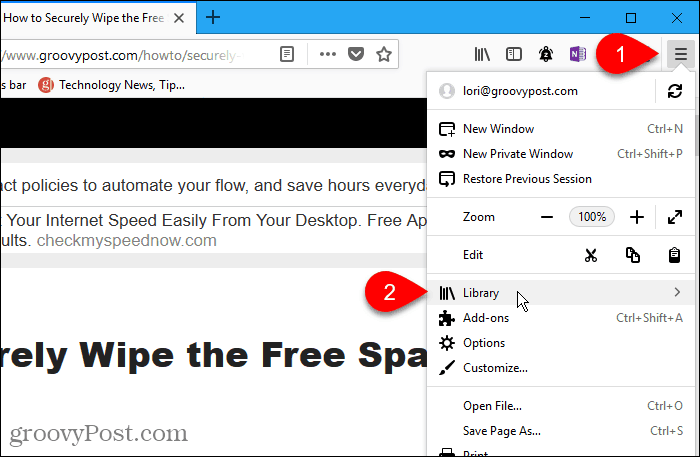 V prohlížeči Firefox pro Windows vyberte položku Knihovna