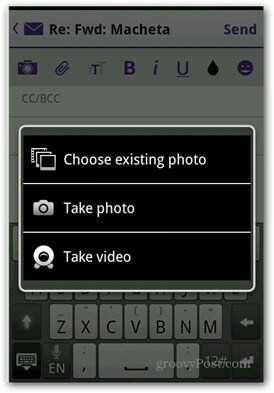 Yahoo Mail Android přidat foto video