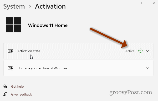 Stránka Nastavení aktivace systému Windows 11