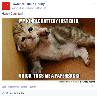 Lawrence veřejná knihovna facebook post