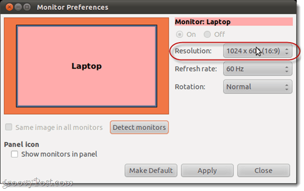rozlišení obrazovky Ubuntu