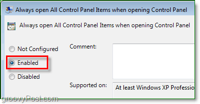 povolit možnost vždy otevírat všechny položky ovládacího panelu v systému Windows 7