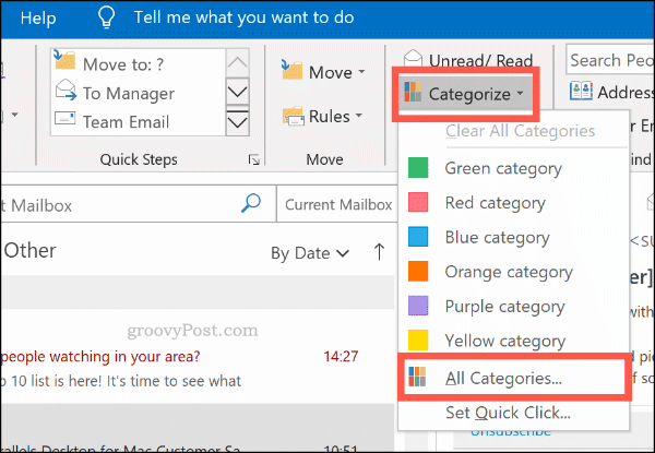 Rozdělte nabídku pro barevné kategorie v aplikaci Outlook