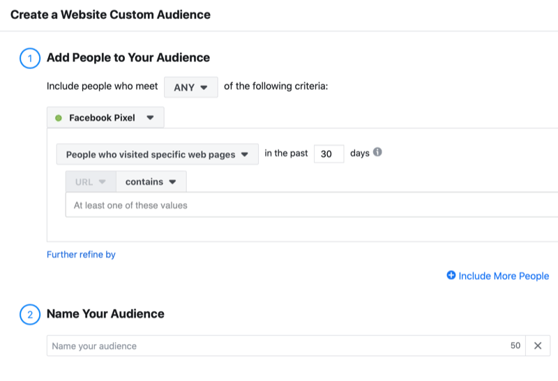 example facebook create a website audience audience offer including the options to add any people who reviewed konkrétní webové stránky za posledních 30 dní pomocí facebookového pixelu spolu s možností pojmenovat své publikum