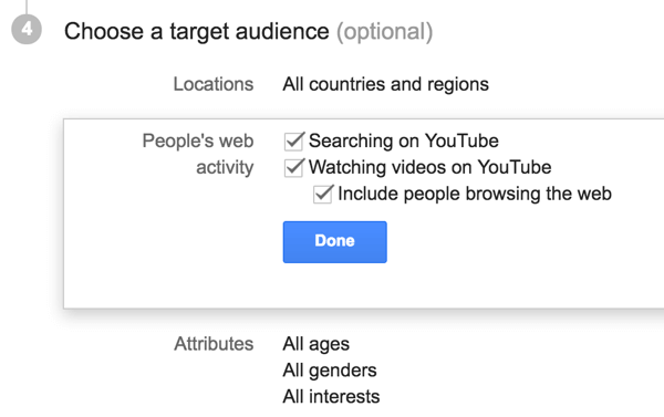 Vyberte cílové publikum pro svou reklamu na YouTube.