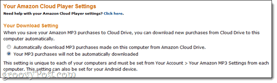 Nastavení aplikace Amazon Cloud Player