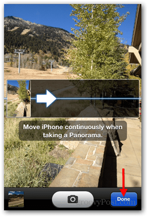 Pořiďte panoramatickou fotografii pro iPhone iOS - Klepněte na Hotovo