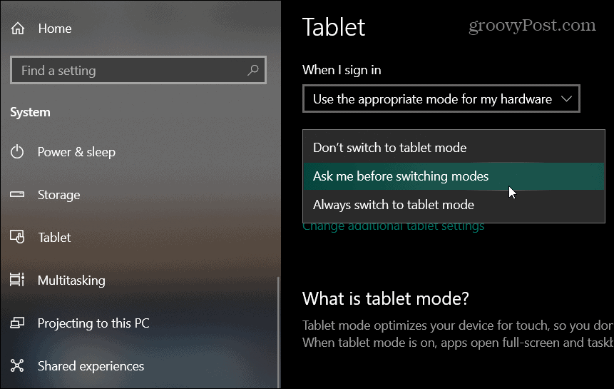 nastavení tabletu Windows 10