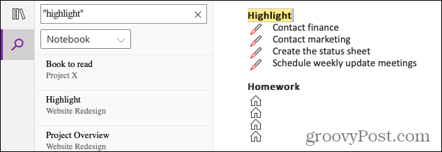 Hledat tagy OneNote online