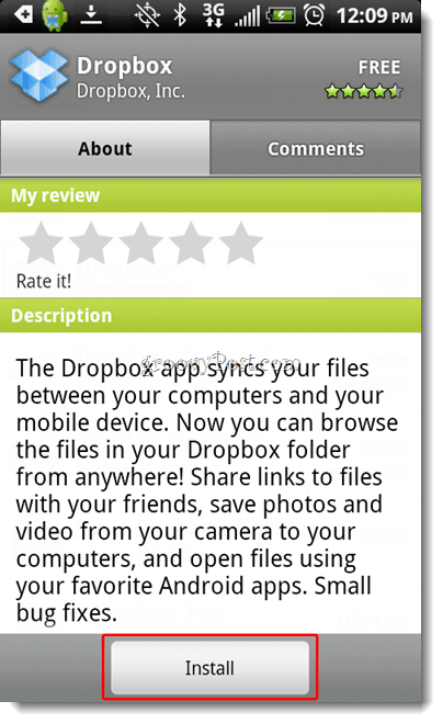 Instalace Dropboxu pro Android