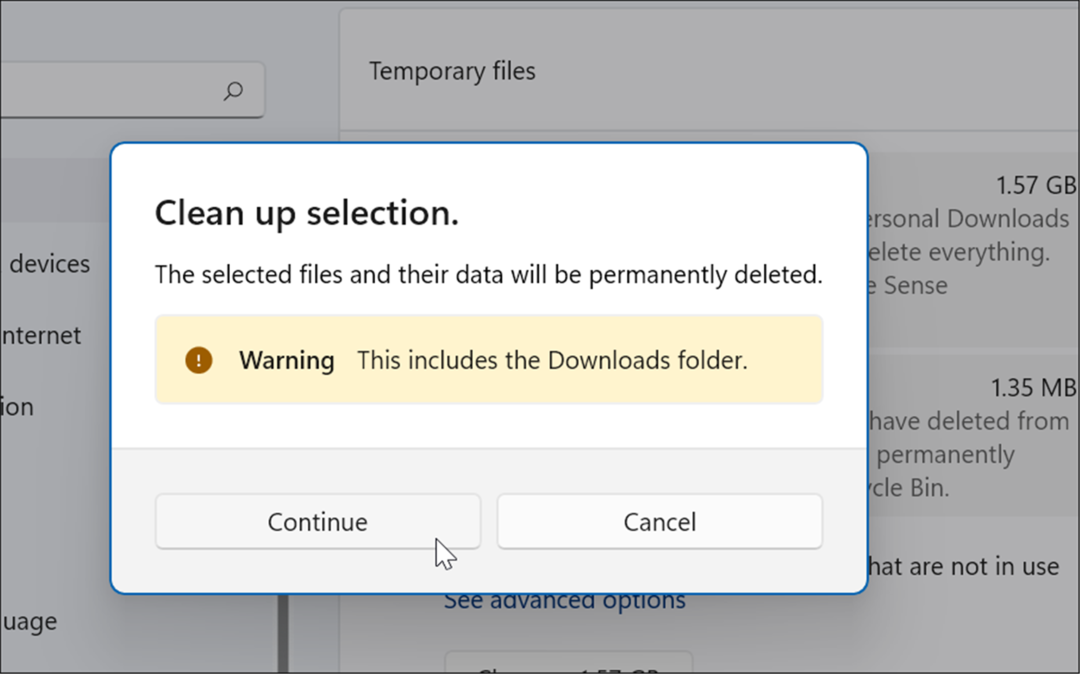 OVĚŘOVACÍ ZPRÁVA odstraňte dočasné soubory ve Windows 11