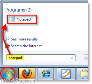 Snímek obrazovky systému Windows 7 - otevřete poznámkový blok