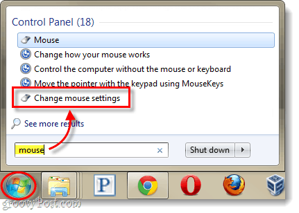 Windows start menu nastavení myši