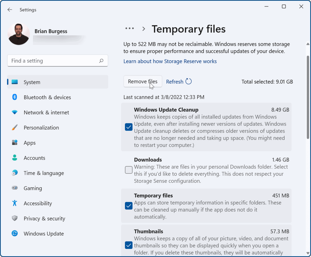 odstranit dočasné soubory Windows Update Cleanup