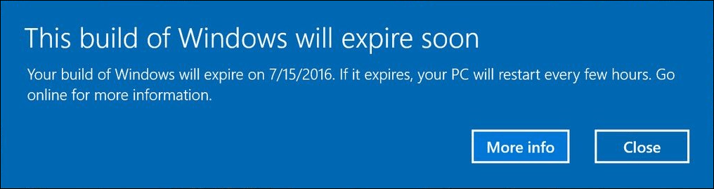 Windows 10 Insider Preview vytváří upozornění uživatelů s vypršením oznámení