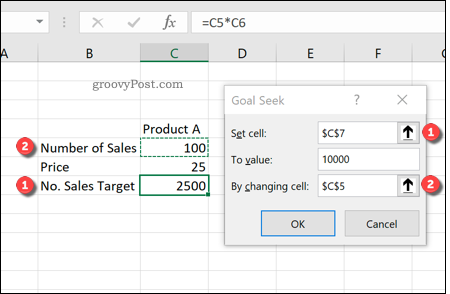 Použití hledání cíle v Excelu