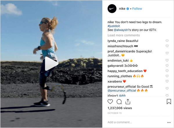 Instagramový příspěvek Nike, který propaguje IGTV