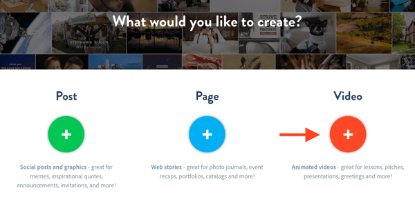 Chcete-li vytvořit nový videoprojekt v Adobe Spark, klikněte na Video.
