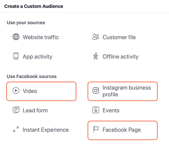 Jak vytvořit reklamy s dosahem na Facebooku, příklad zdrojů pro interakci s vlastním publikem pro reklamy