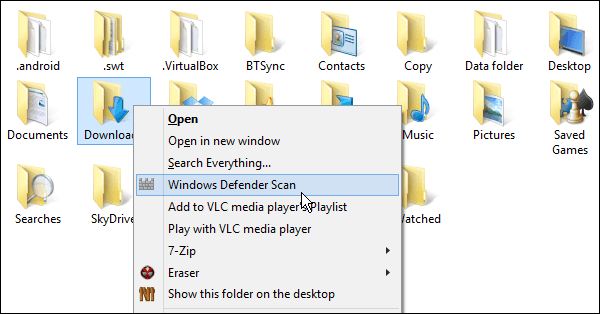 Kontextové menu s programem Windows Defender