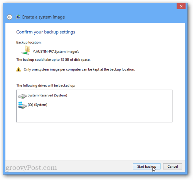 Windows 8 spusťte zálohu