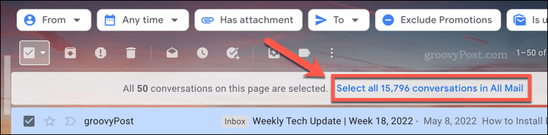 Výběr všech e-mailů ve složce v Gmailu