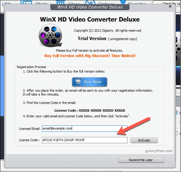 Přidání licence WinX Video Converter