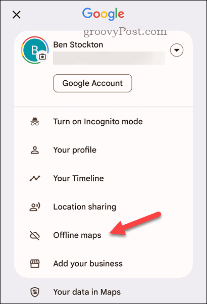 Otevřete offline nabídku Map Google