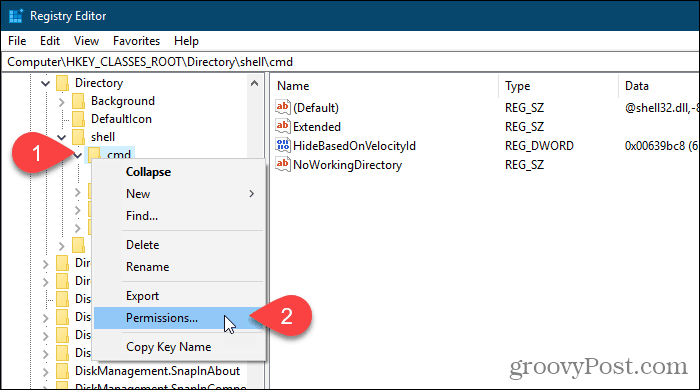 Klepněte pravým tlačítkem myši na klíč registru a v Editoru registru systému Windows vyberte položku Oprávnění