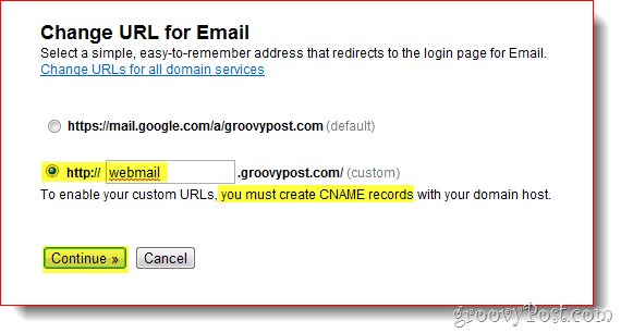 změnit e-mailové adresy URL aplikací Google