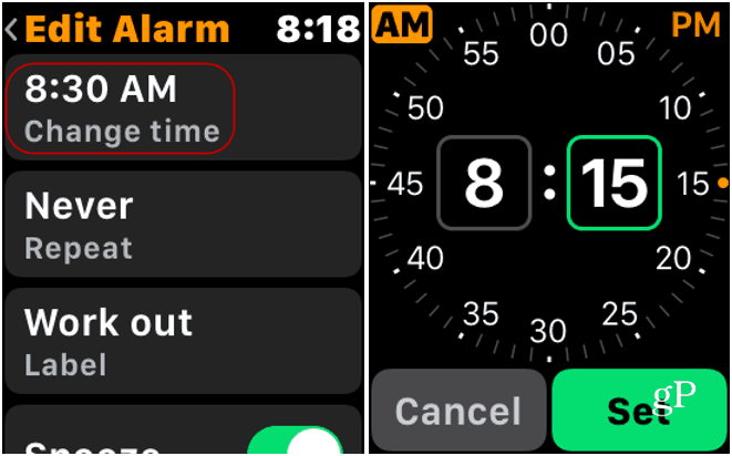 Změňte alarm na Apple Watch
