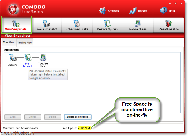 Comodo Time Machine vytváří systémové snímky a obrázky