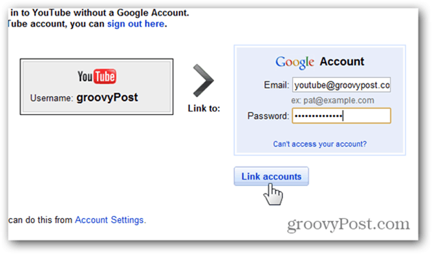 Propojte účet YouTube s novým účtem Google - zadejte účet a heslo