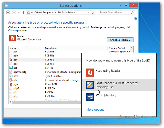 Přidružení souborů systému Windows 8