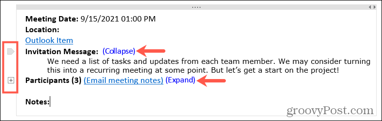 Rozbalte nebo sbalte podrobnosti o schůzce ve OneNotu