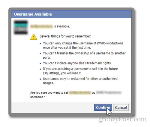 Facebook page username dostupné věci k zapamatování varování URL potvrdit