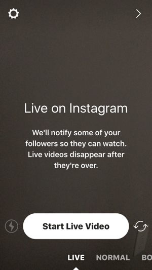 Klepnutím na ikonu fotoaparátu a potom klepnutím na Spustit živé video spustíte živý přenos Instagramu.