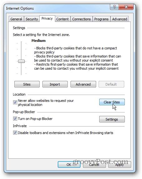 Ochrana osobních údajů v systému Windows 7 IE 10