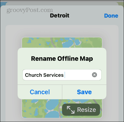 přejmenovat pole pro zadání mapy offline