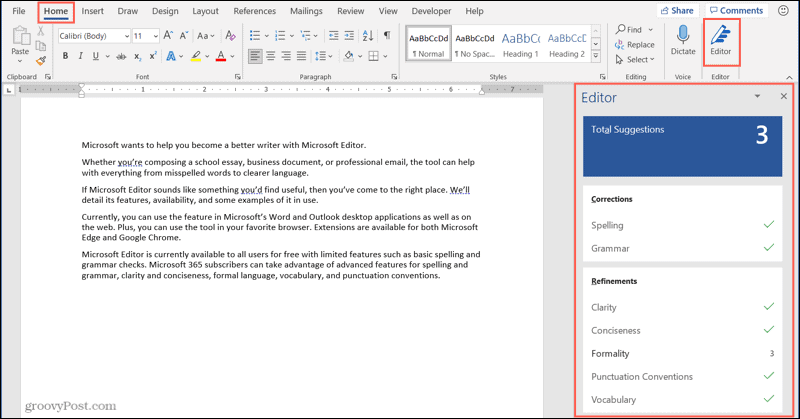 Tlačítko a postranní panel Microsoft Editoru na ploše Wordu
