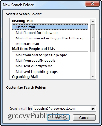 Nové vyhledávací složky aplikace Outlook 2013