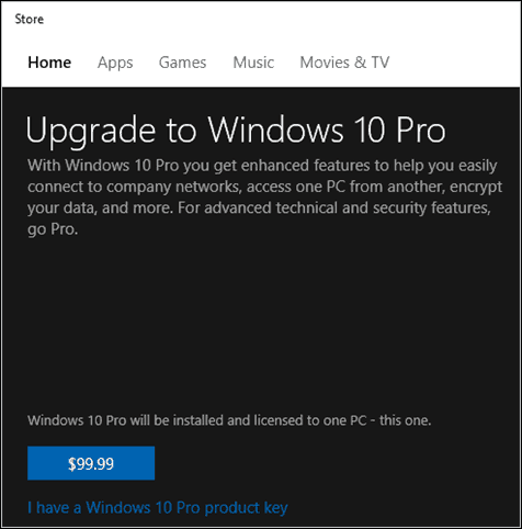 Windows 10 Pro Pack Key Store
